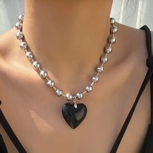 Large Heart Pendant Necklace in Black